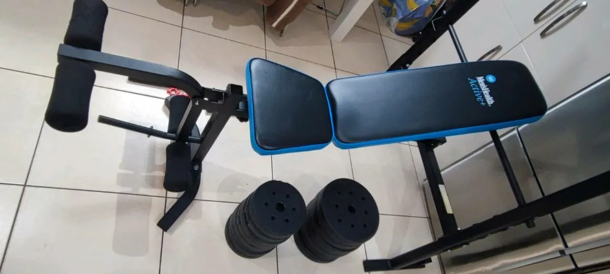 WEIGHT BENCH 50 KG WEIGHT SET BARBELL DUMBBELLS - Image 3