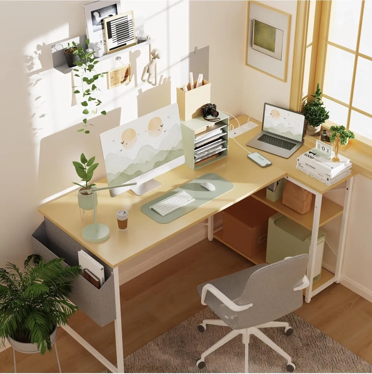 L Shaped Desk with Power Outlets  100x70 cm - Image 1