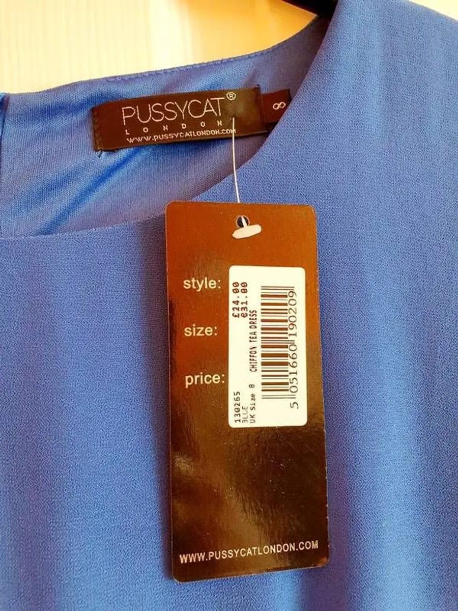 Blue chiffon dress, size 8 - Image 2