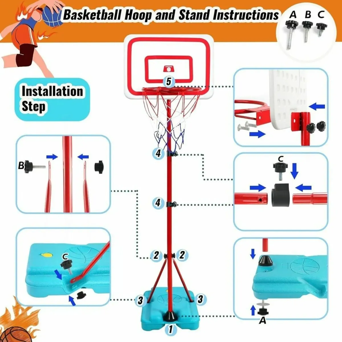 190cm Kids Basketball Hoop Adjustable Stand Set - Image 2