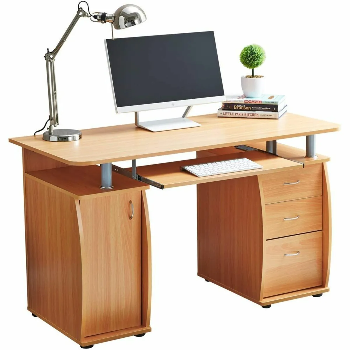 Beech Deluxe Design Computer Desk With Cabinet - Image 1