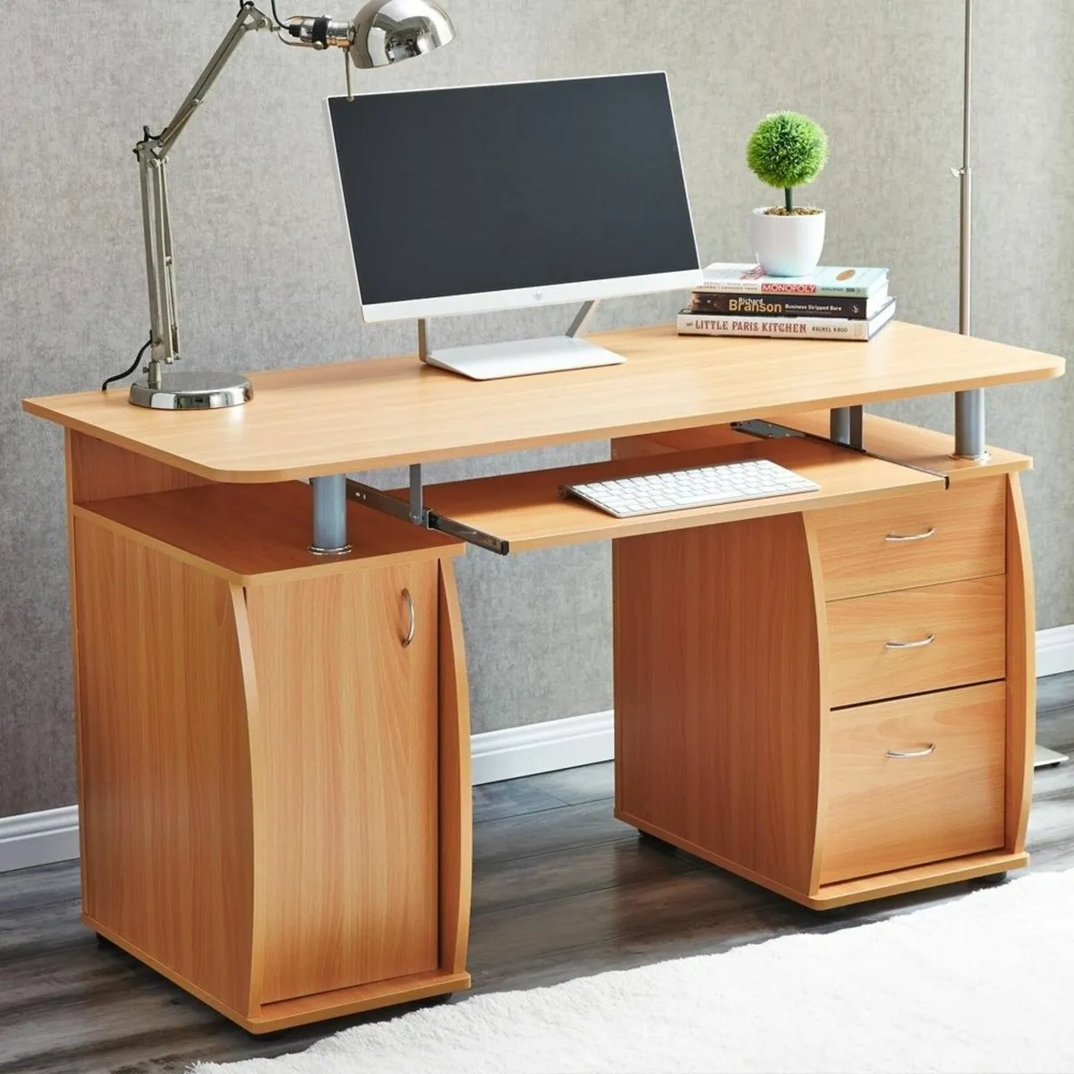 Beech Deluxe Design Computer Desk With Cabinet - Image 2