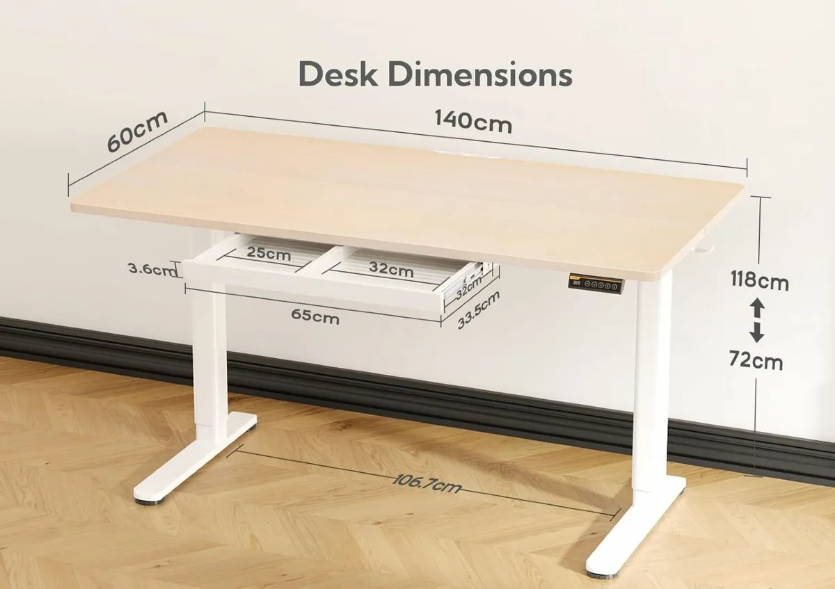Electric Standing Desk with Drawer 140 x 60 cm - Image 3