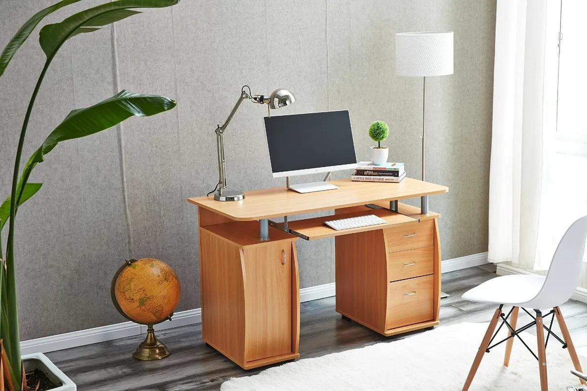 Beech Deluxe Design Computer Desk With Cabinet - Image 4