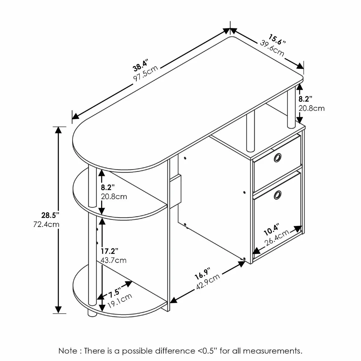JAYA Simplistic Computer Study Desk with Bin - Image 3