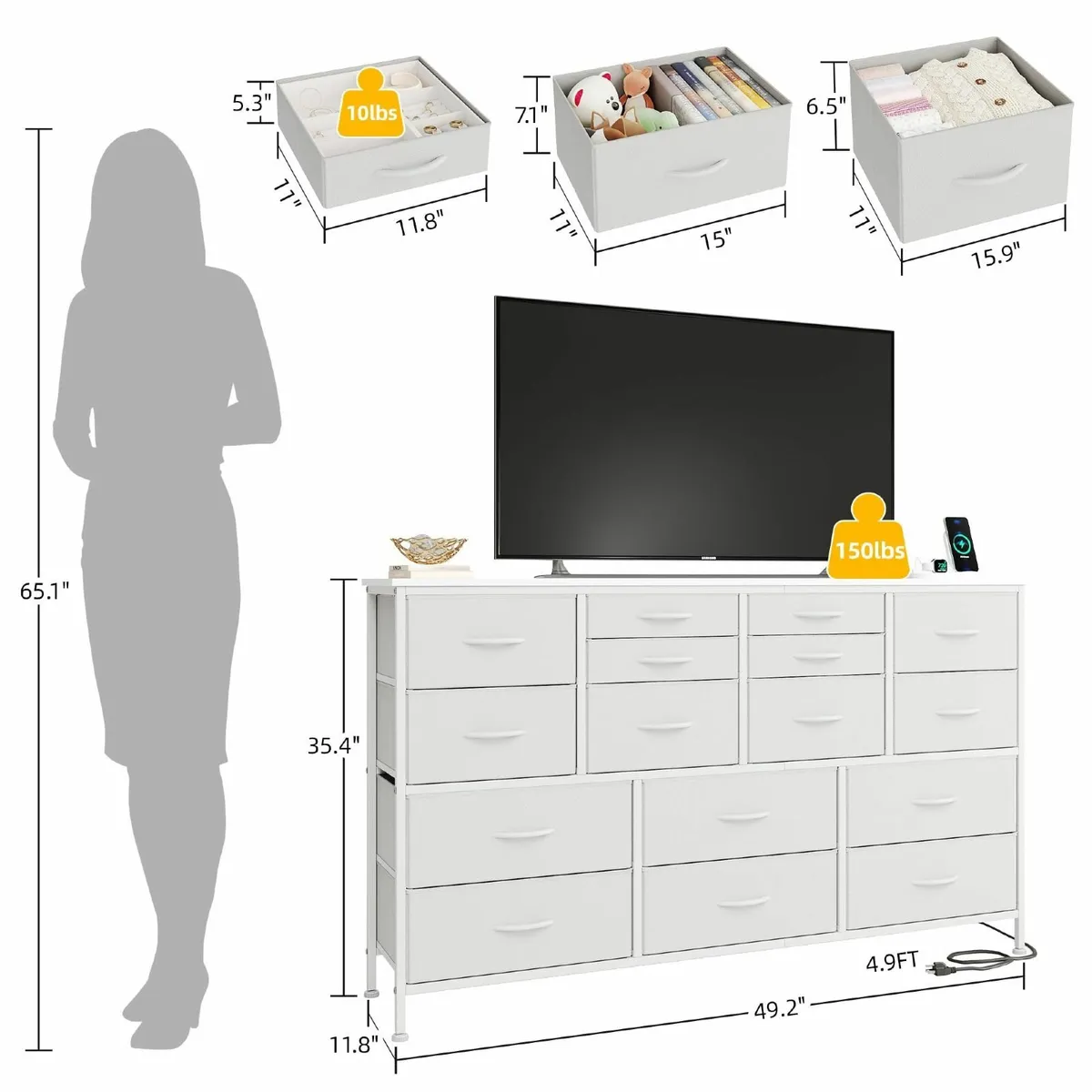 Chest of Drawers Bedroom Contains 2 AC Ports USB - Image 2