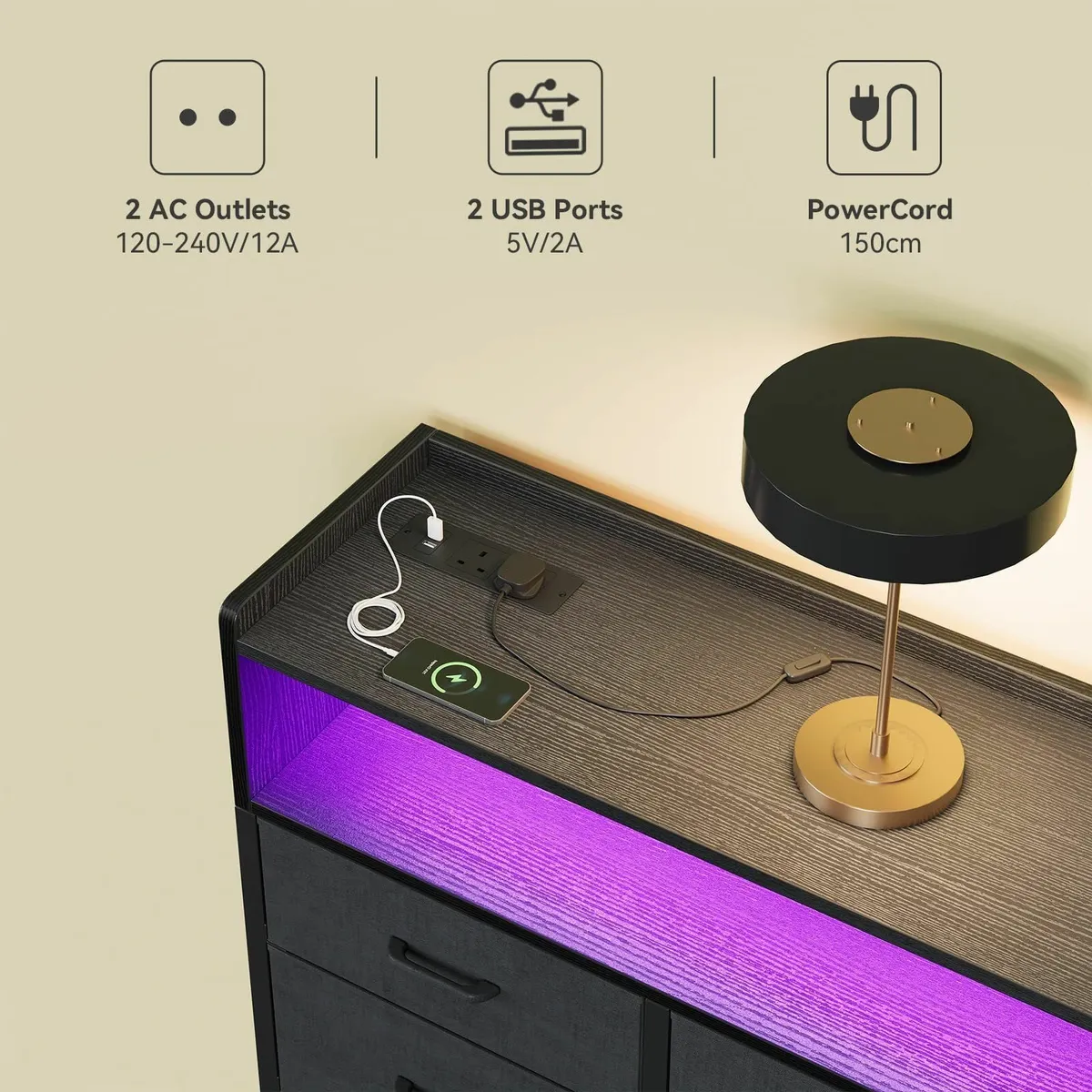 Black Chest of Drawers Bedroom Dresser Cabinet - Image 4