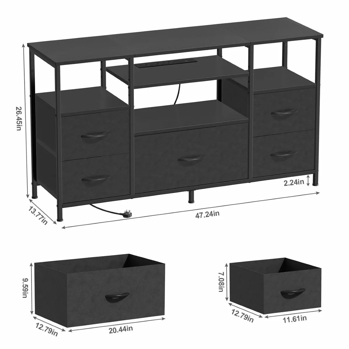 Bedroom Chest of Drawers with Outlets Multi-functi - Image 3