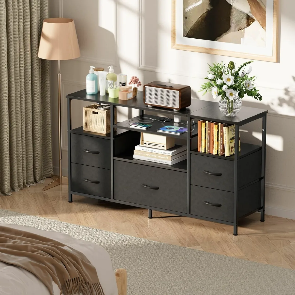 Bedroom Chest of Drawers with Outlets Multi-functi - Image 2