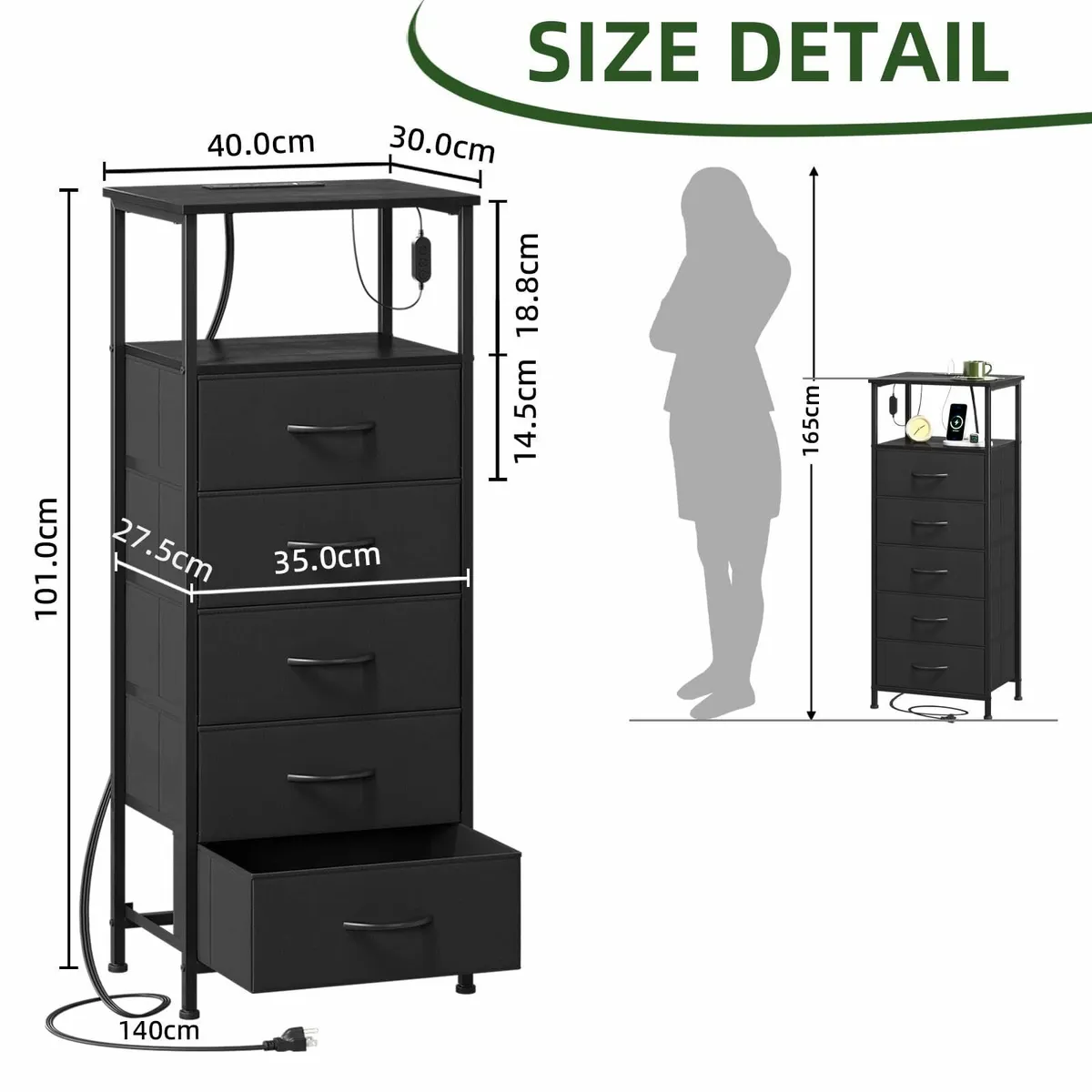 Tall Chest of Drawers for Bedroom with Charging - Image 3