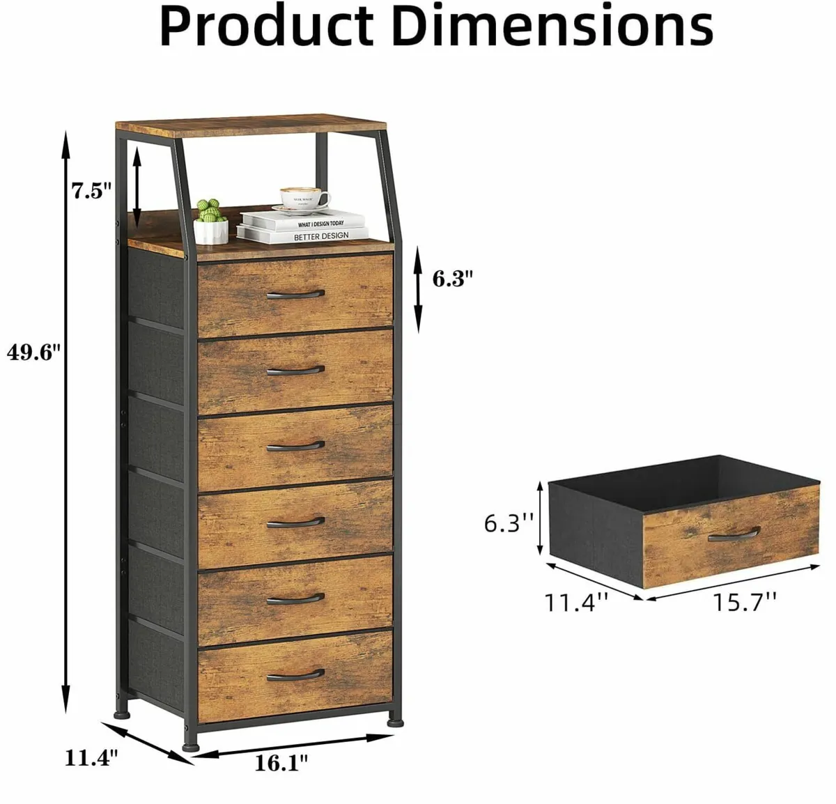 Chest of Drawers Bedroom with 6 Tall Fabric - Image 3
