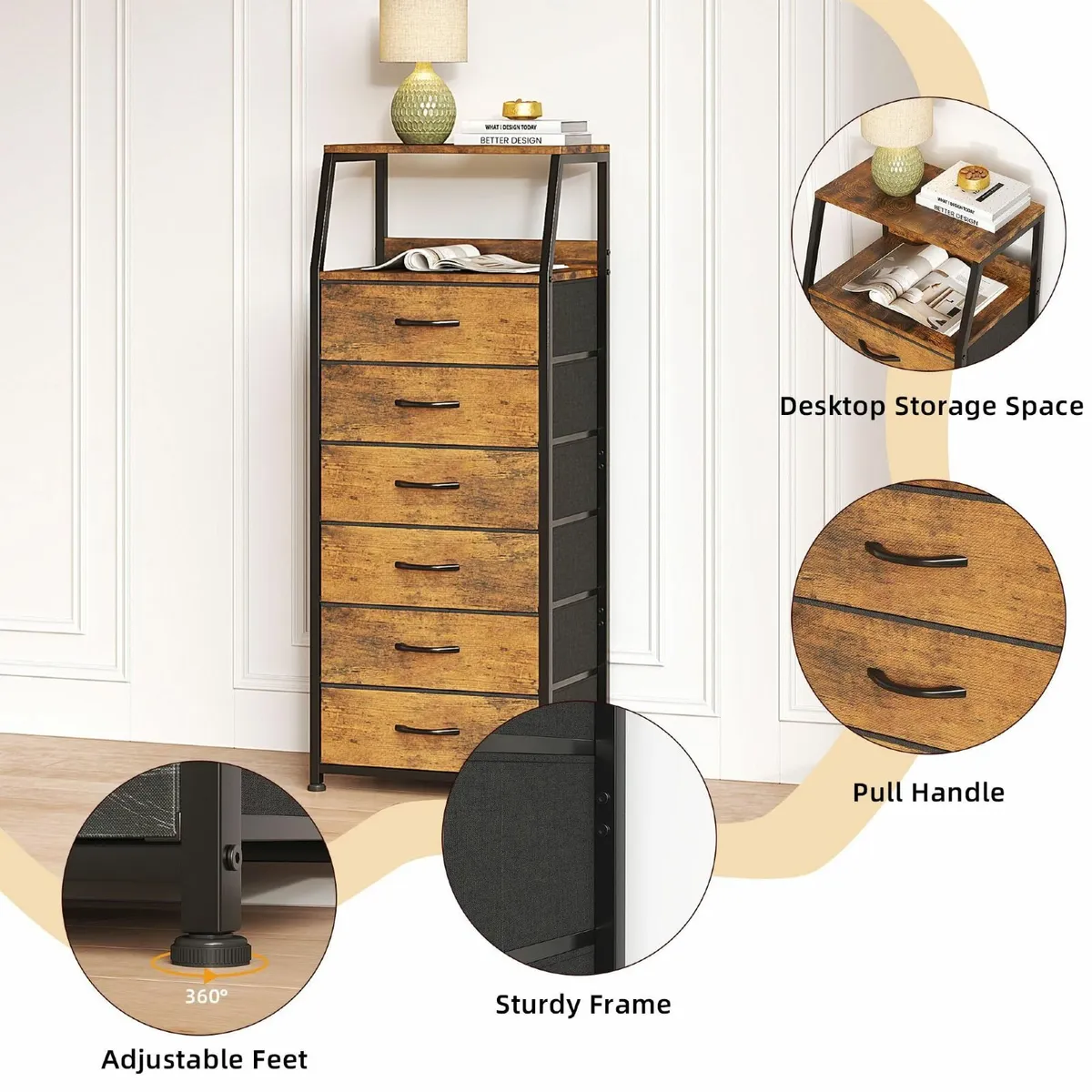 Chest of Drawers Bedroom with 6 Tall Fabric - Image 4