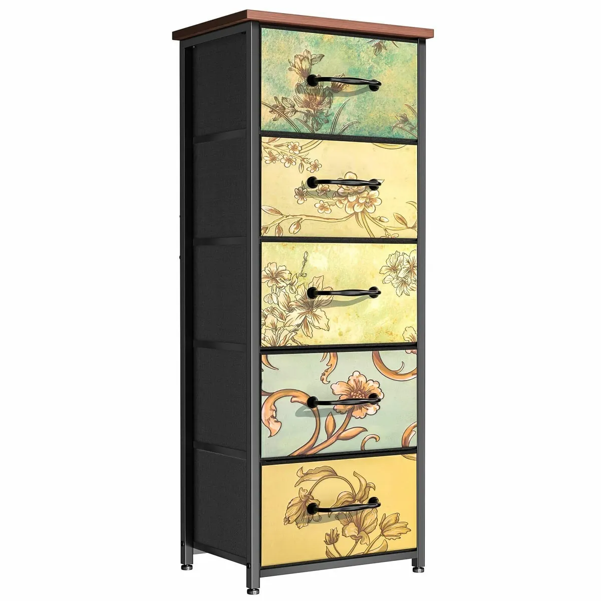 5 Drawer Tall Chest of Drawers Bedroom - Fabric - Image 1