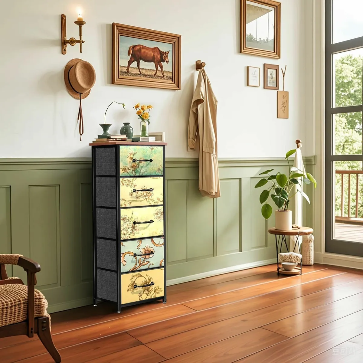 5 Drawer Tall Chest of Drawers Bedroom - Fabric - Image 4