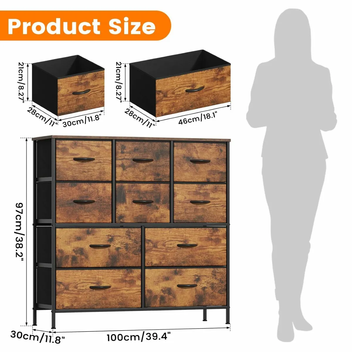 Chest of Drawers Bedroom Tall Dresser with 10 - Image 2