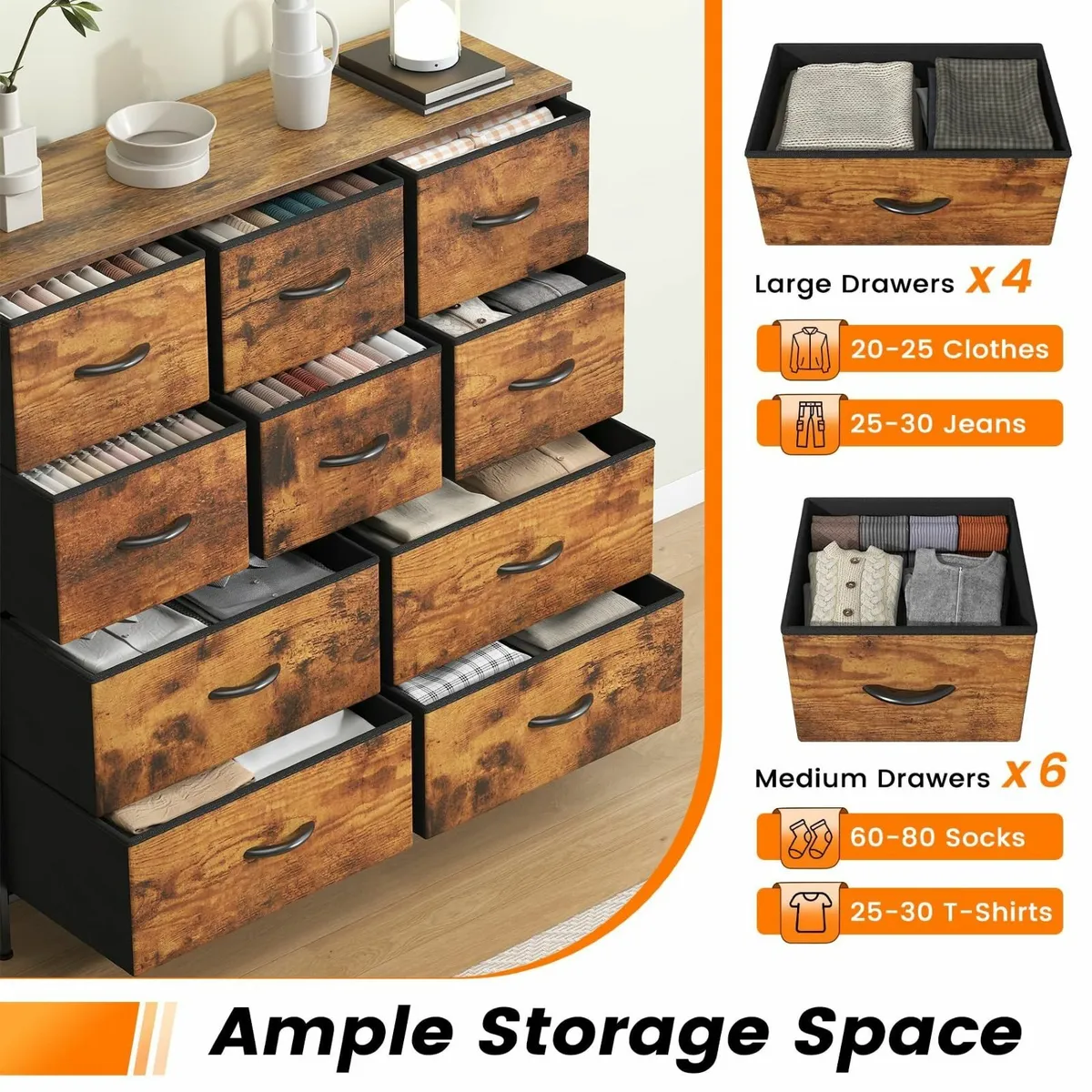 Chest of Drawers Bedroom Tall Dresser with 10 - Image 3