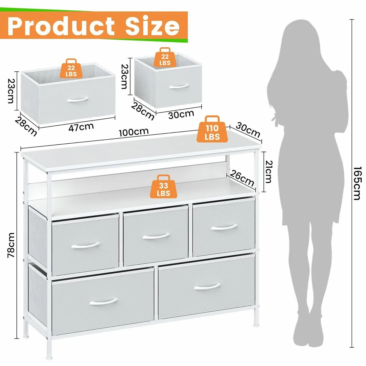 Chest of Drawers 5 Dresser with TV Stand Metal - Image 2