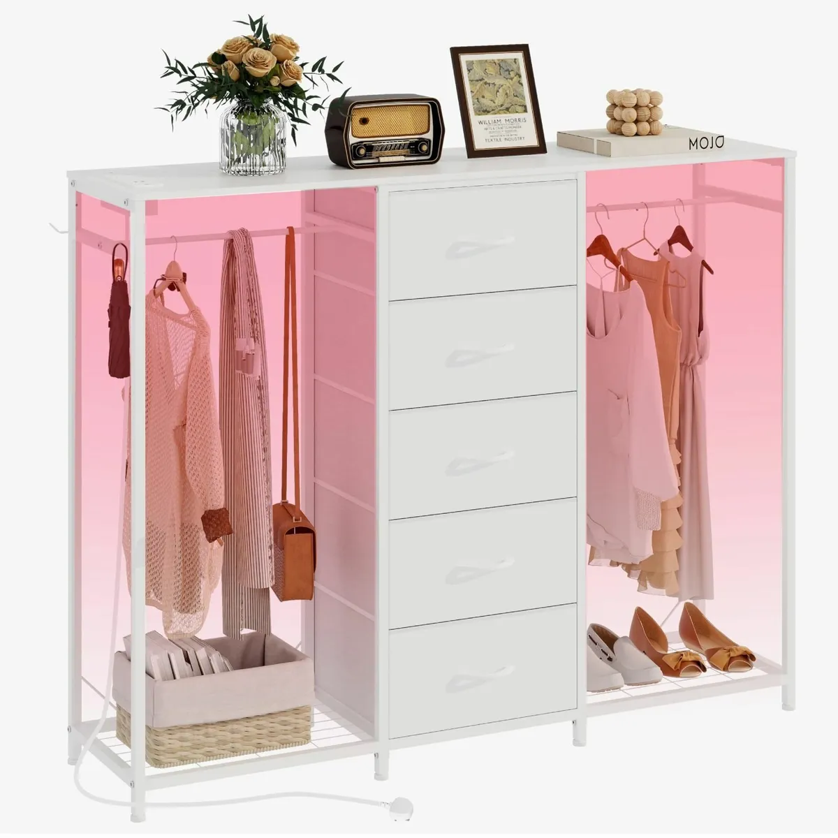 5 Drawer Dresser with Clothes Rack Chest of - Image 1