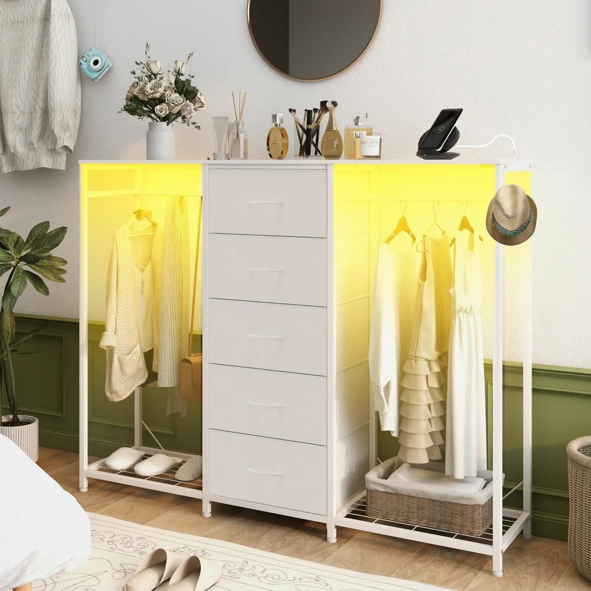 5 Drawer Dresser with Clothes Rack Chest of - Image 2