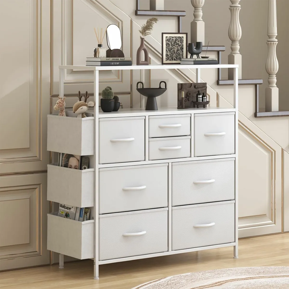 Tall Chest of Drawers 8 Fabric Dresser with Shelf - Image 2