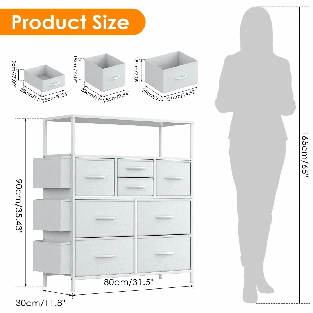 Tall Chest of Drawers 8 Fabric Dresser with Shelf - Image 3