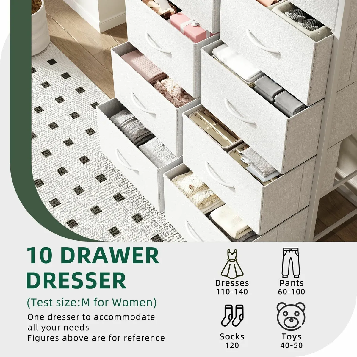 Chest of Drawers for Bedroom 10 Drawer White - Image 4