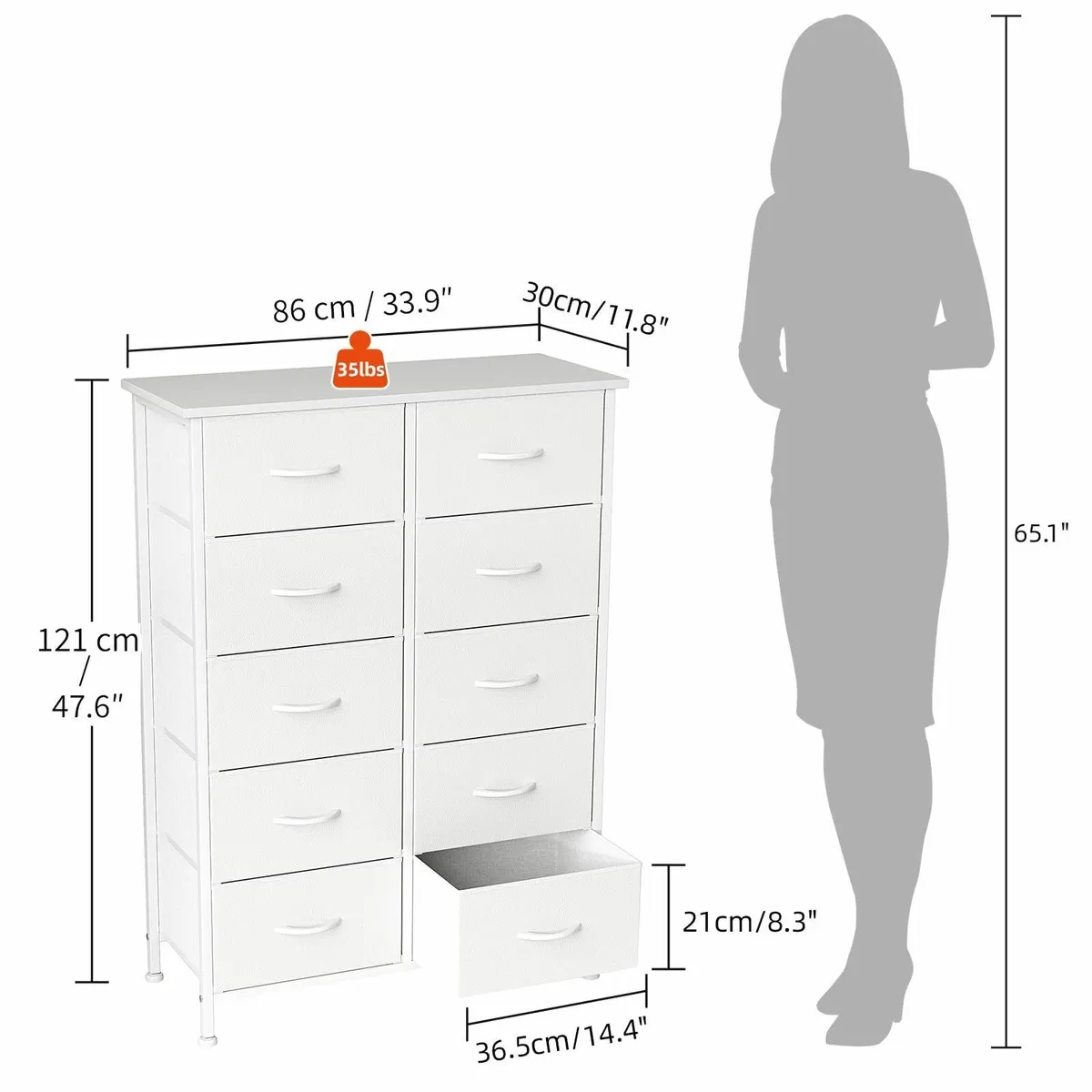 Chest of Drawers for Bedroom 10 Drawer White - Image 2