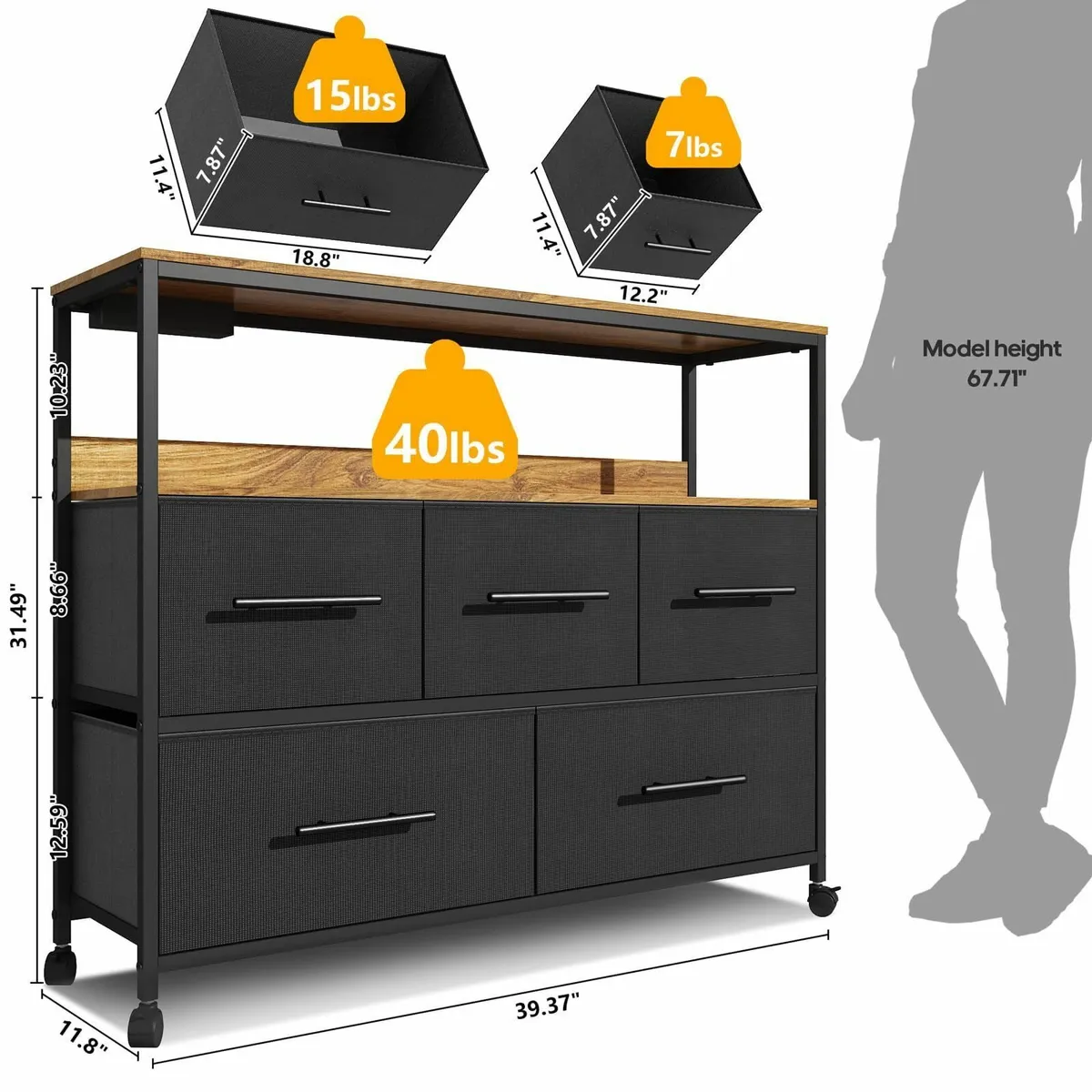 Dresser with Charging Station Chest of Drawers - Image 2