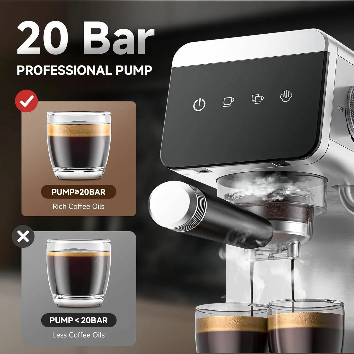 Coffee Machine 20 Bar 1350W Espresso Compact - Image 4
