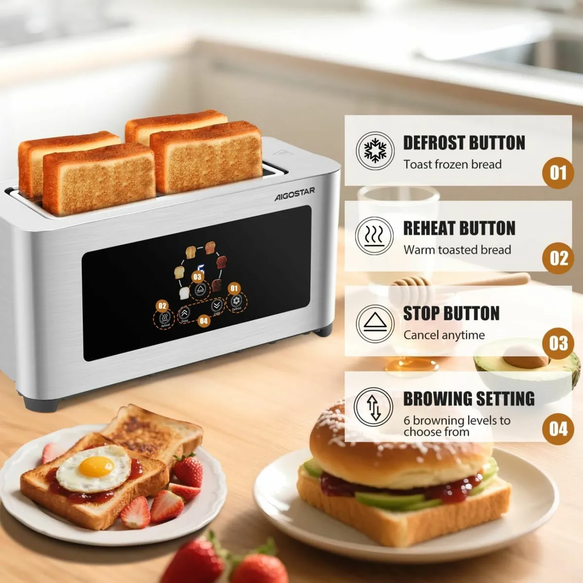 4-Slice Long Slot Toaster Stainless Steel - Image 4