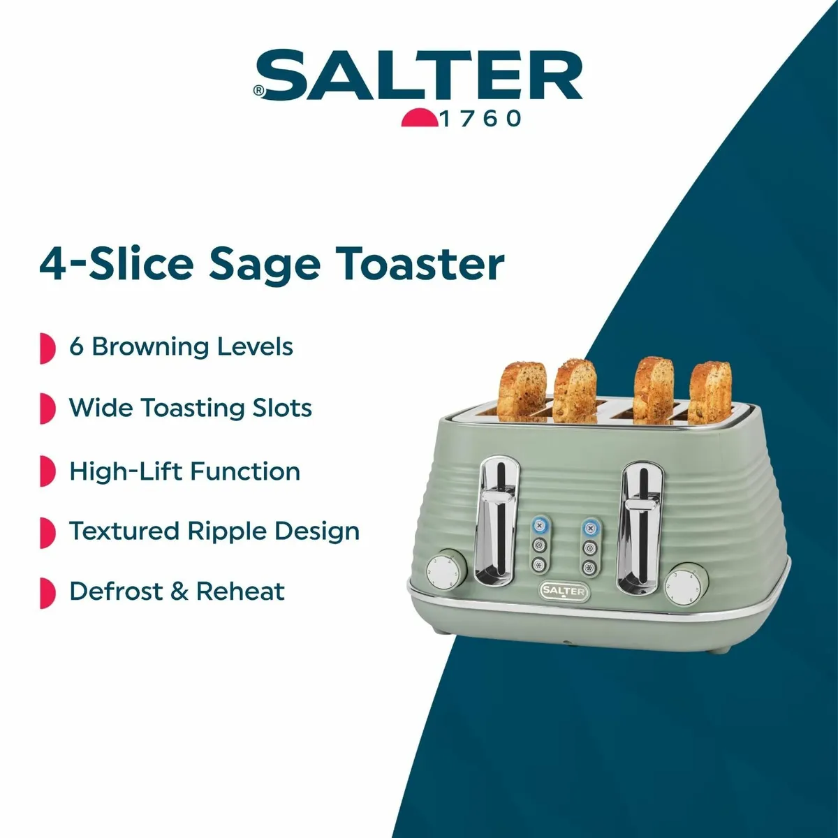 Ripple 4-Slice Toaster – Defrost Reheat Cancel - Image 3