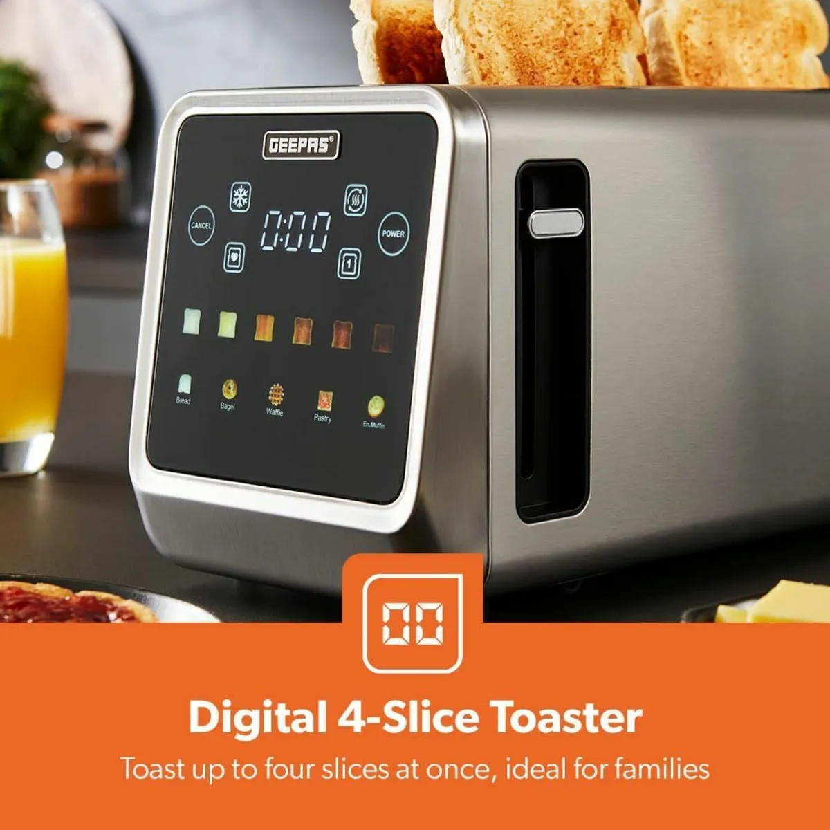 5-in-1 DIGITAL 4 Slice Long Slot Toaster Stainless - Image 3