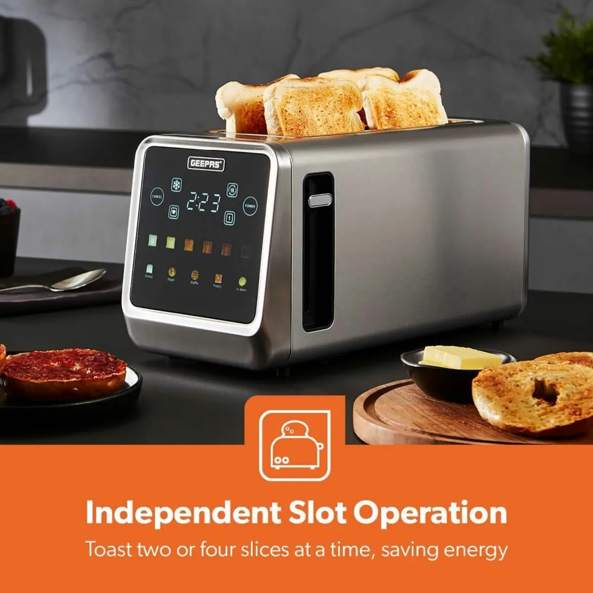 5-in-1 DIGITAL 4 Slice Long Slot Toaster Stainless - Image 4