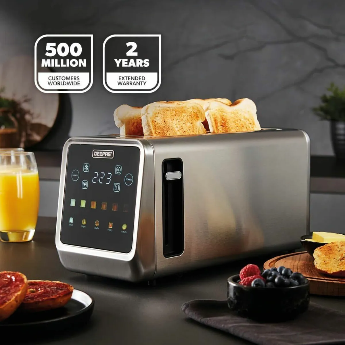 5-in-1 DIGITAL 4 Slice Long Slot Toaster Stainless - Image 2