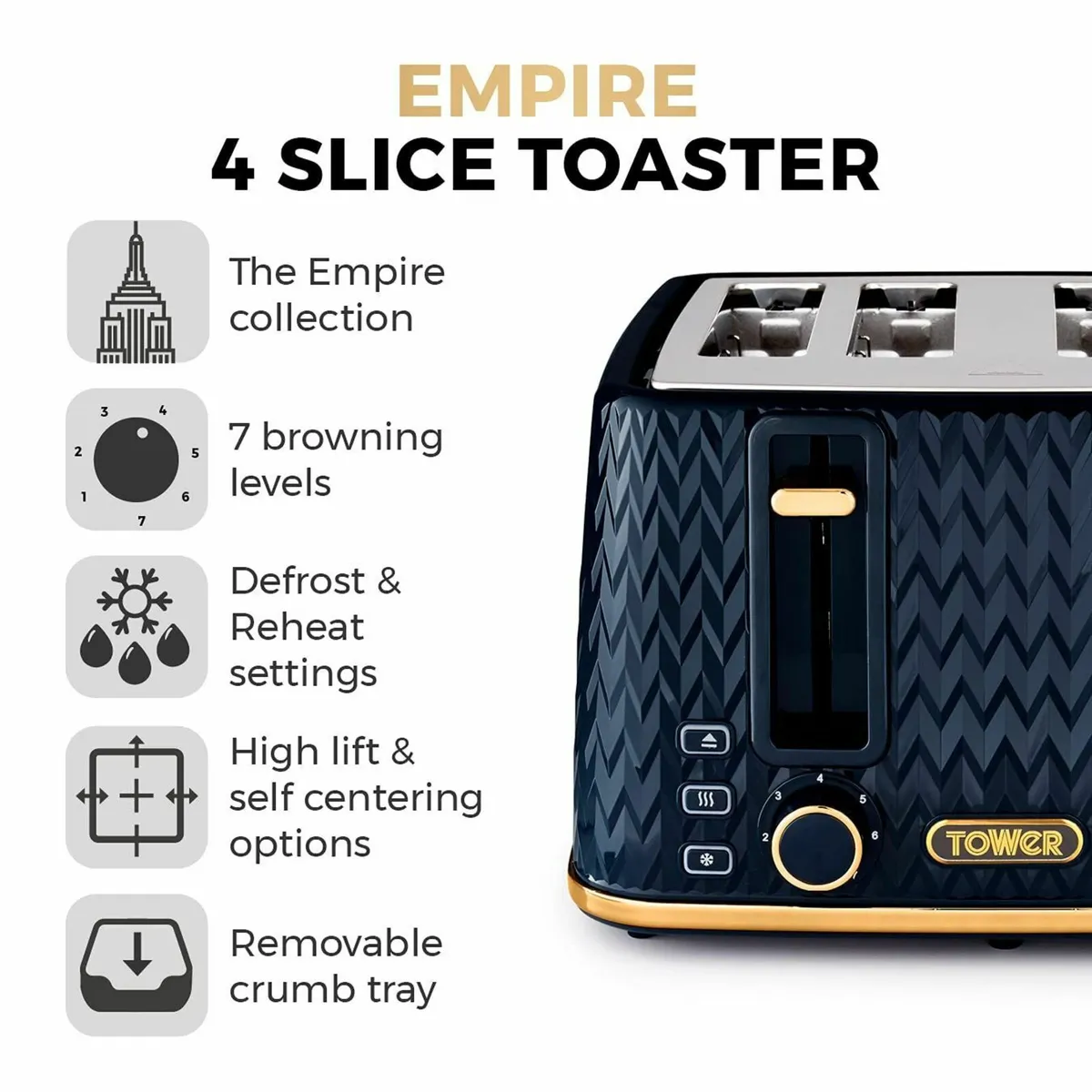 T20061MNB Empire 4-Slice Toaster with Defrost/Rehe - Image 3