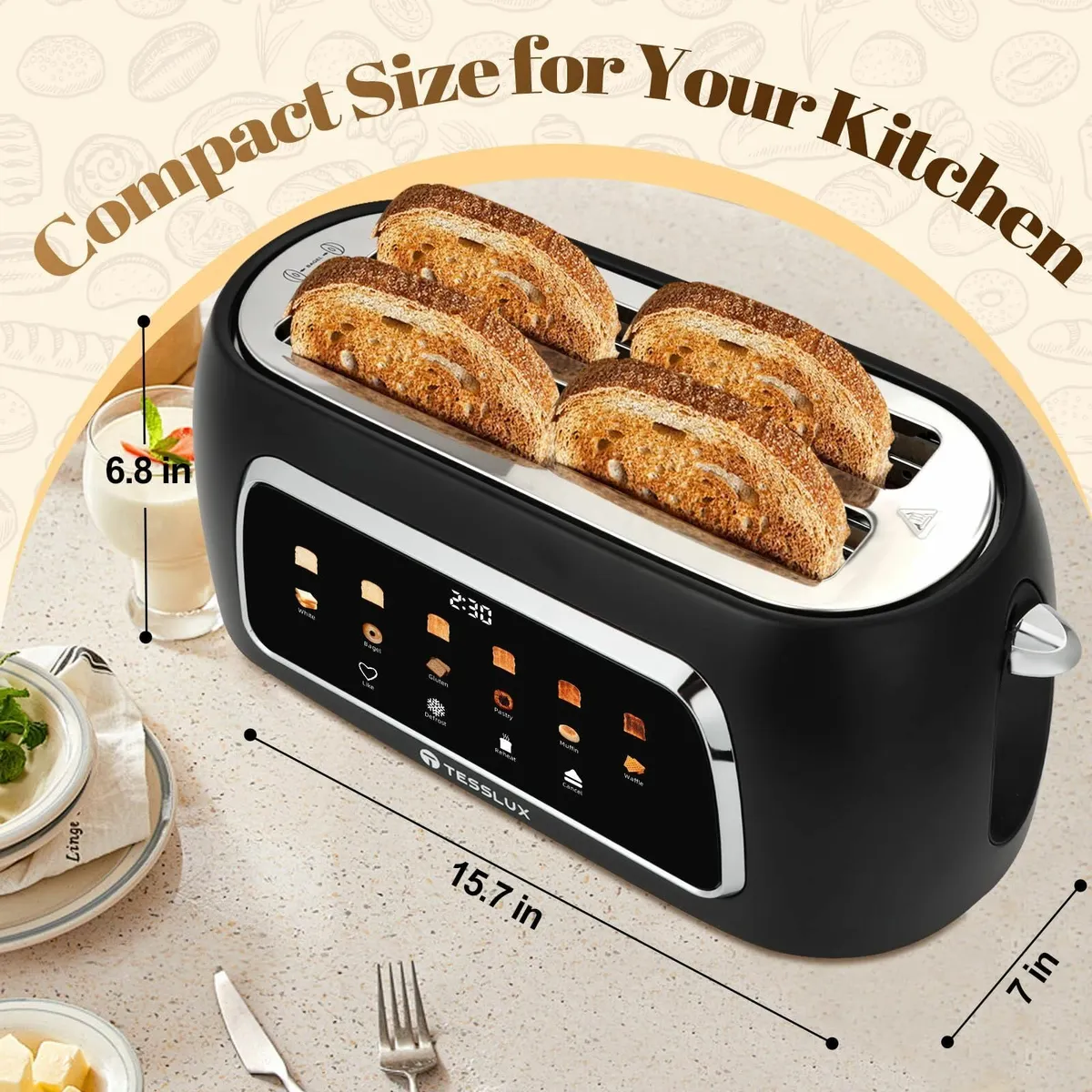 4 Slice Toaster with Touch Screen Control 1.5 - Image 2