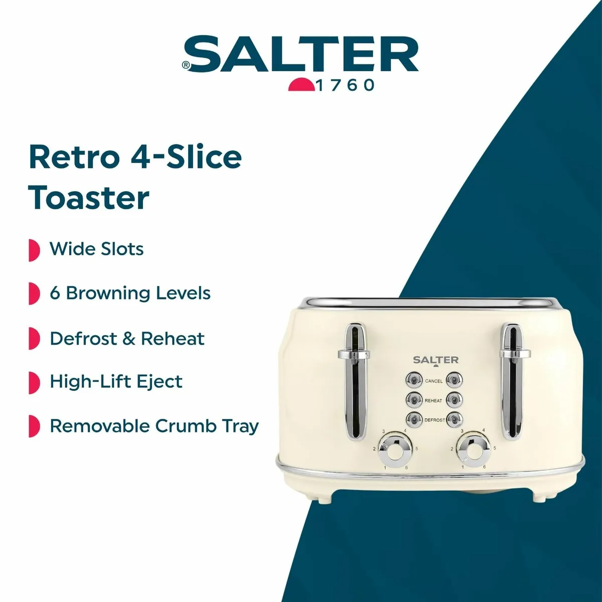 Retro Cream 4-Slice Toaster – ­Wide Slots 6 - Image 3