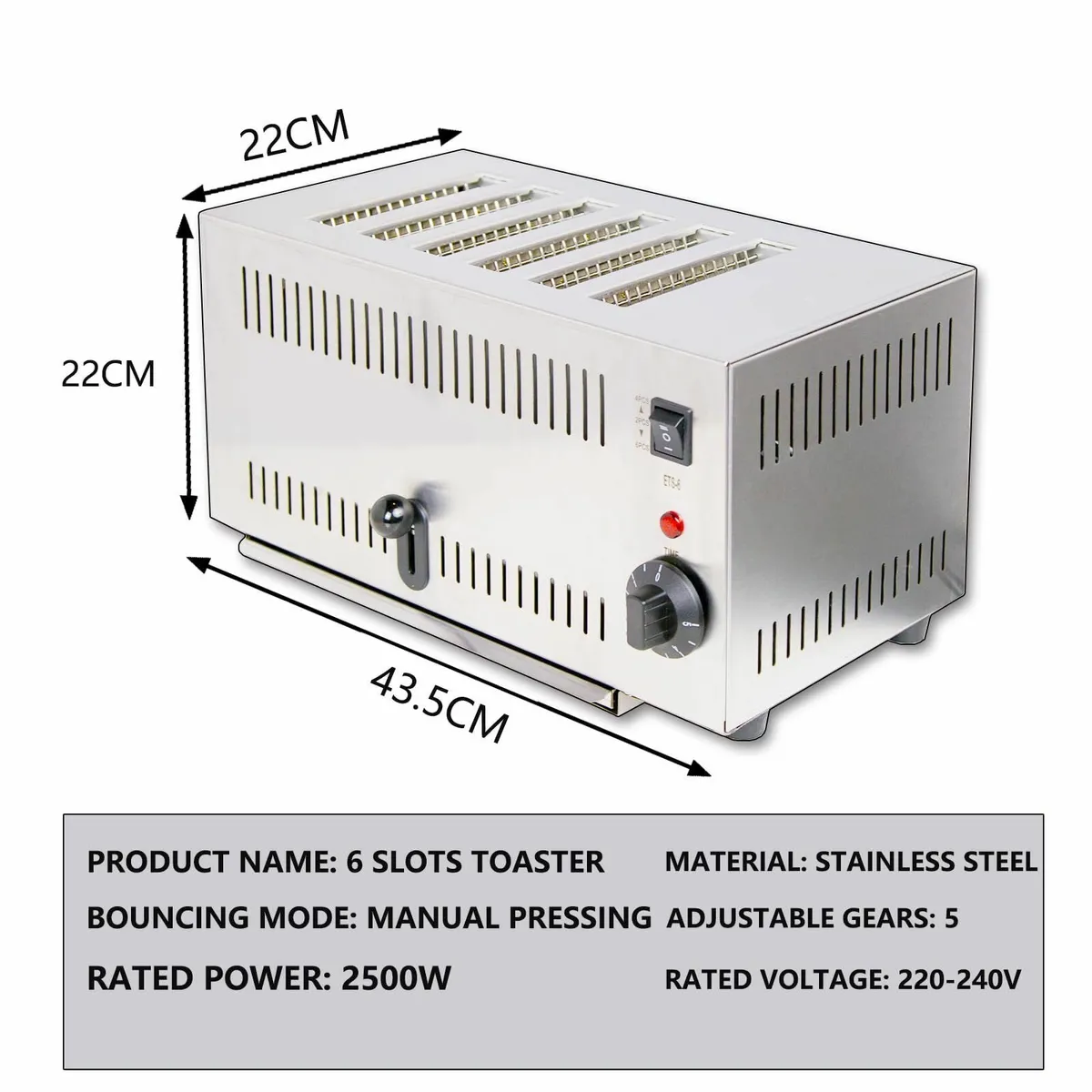 HAKKA 6 Slice Toaster Commercial 2500W Electric - Image 2