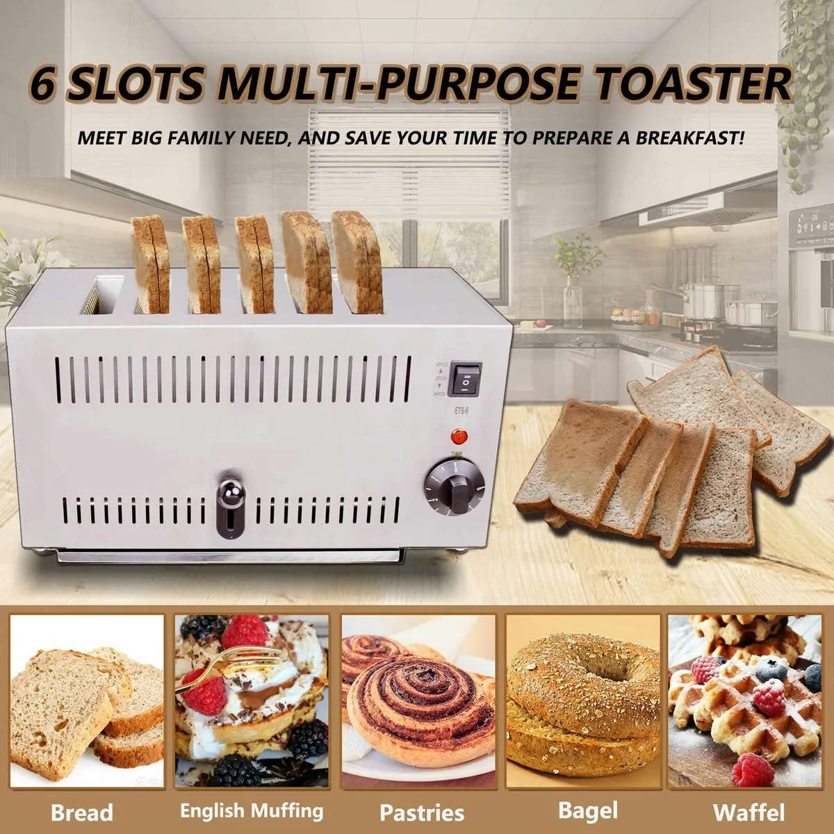 HAKKA 6 Slice Toaster Commercial 2500W Electric - Image 3