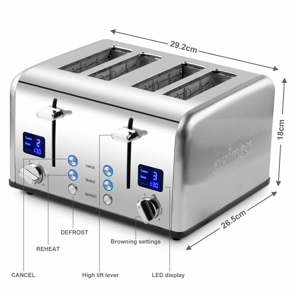 Toaster 4 Slices Stainless Steel with Ultra-Clear - Image 3