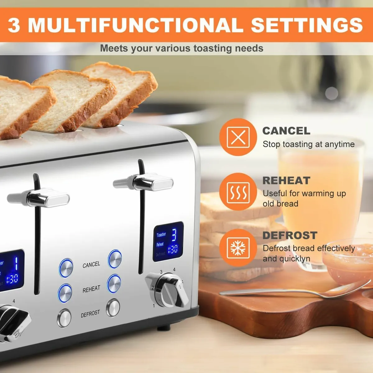 Toaster 4 Slices Stainless Steel with Ultra-Clear - Image 4