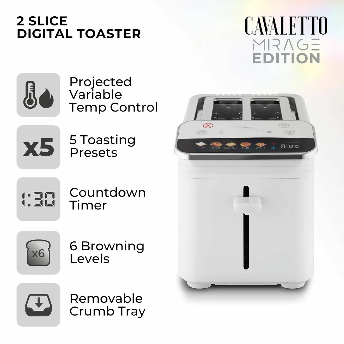 T20096WHT Cavaletto Mirage 2 Slice Toaster with - Image 3
