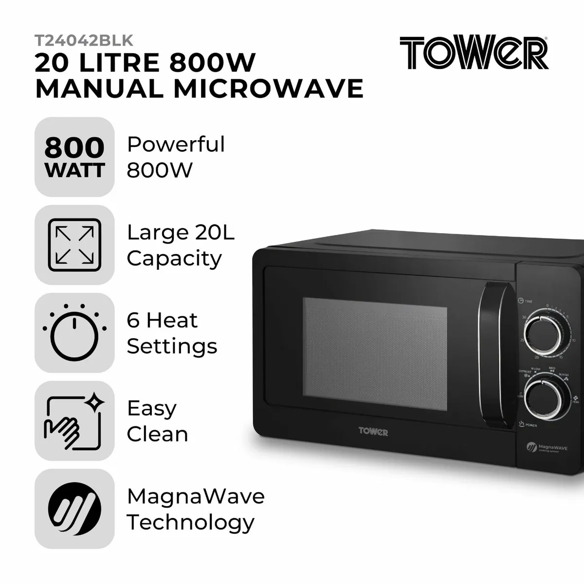 T24042BLK Manual Microwave with Sleek Mirror Door - Image 3