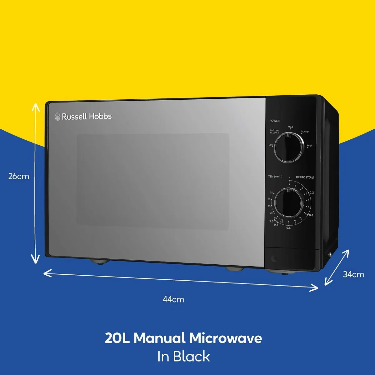 20 Litre 800W Black Solo Manual Microwave 5 Power - Image 3