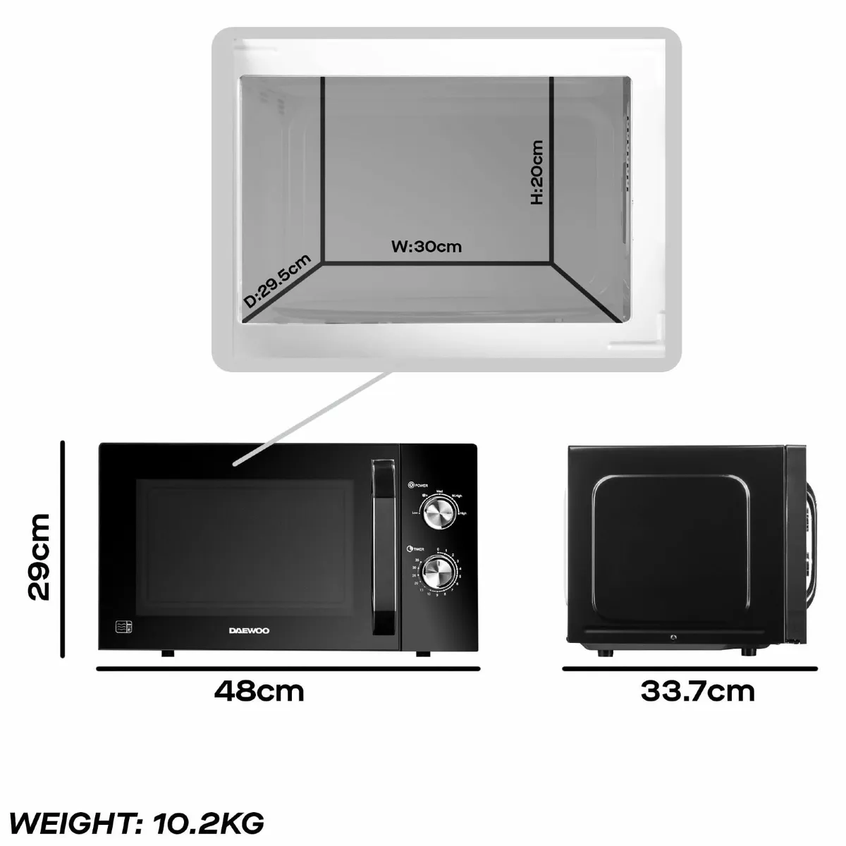 800W 23L Microwave Manual 35 Minute Timer 5 Power - Image 2