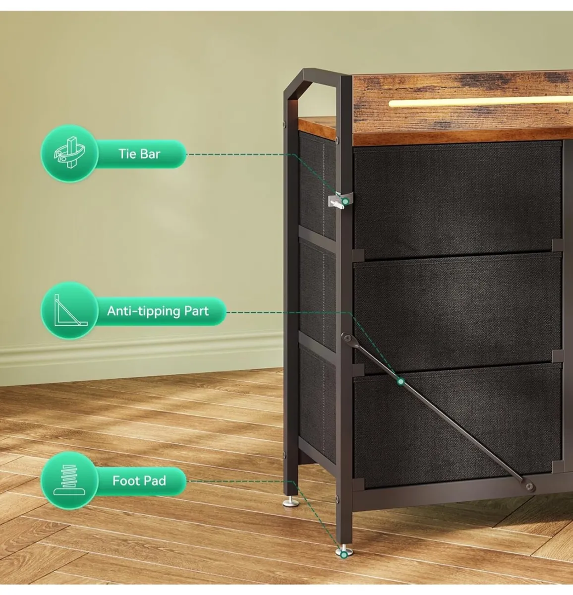 Chest of Drawers Bedroom, with LED Light - Image 3