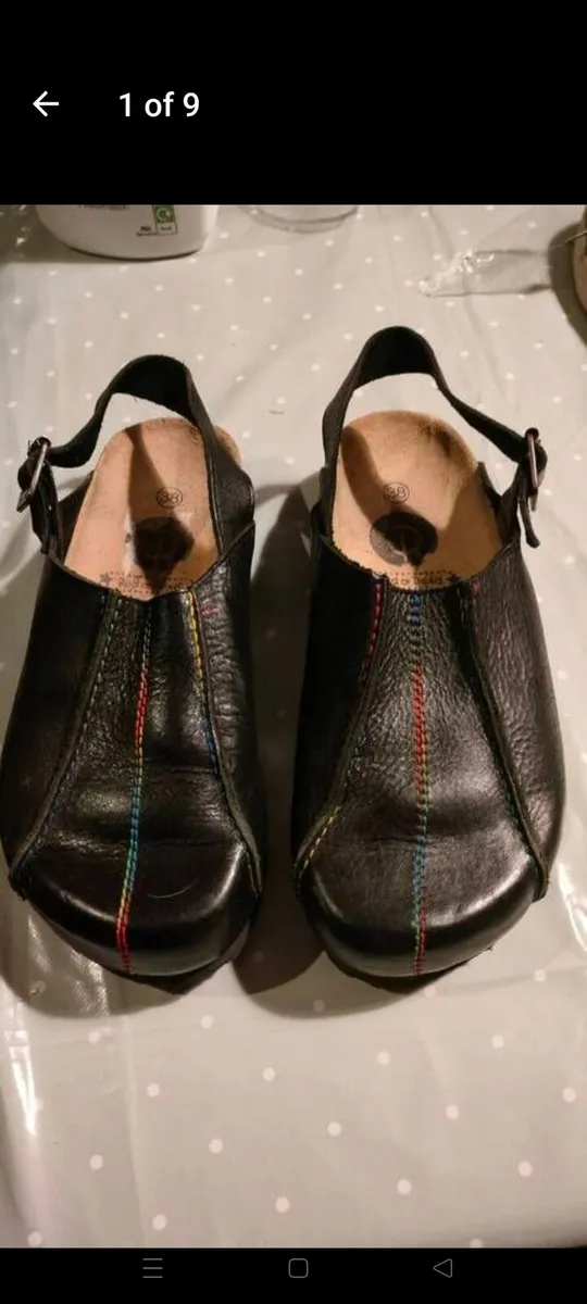 Ladies RED OR DEAD leather black shoes sling back. - Image 1