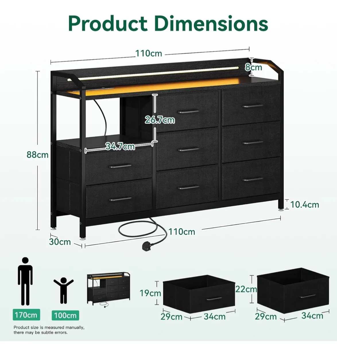 Black Chest of Drawers Bedroom, with LED Light - Image 4