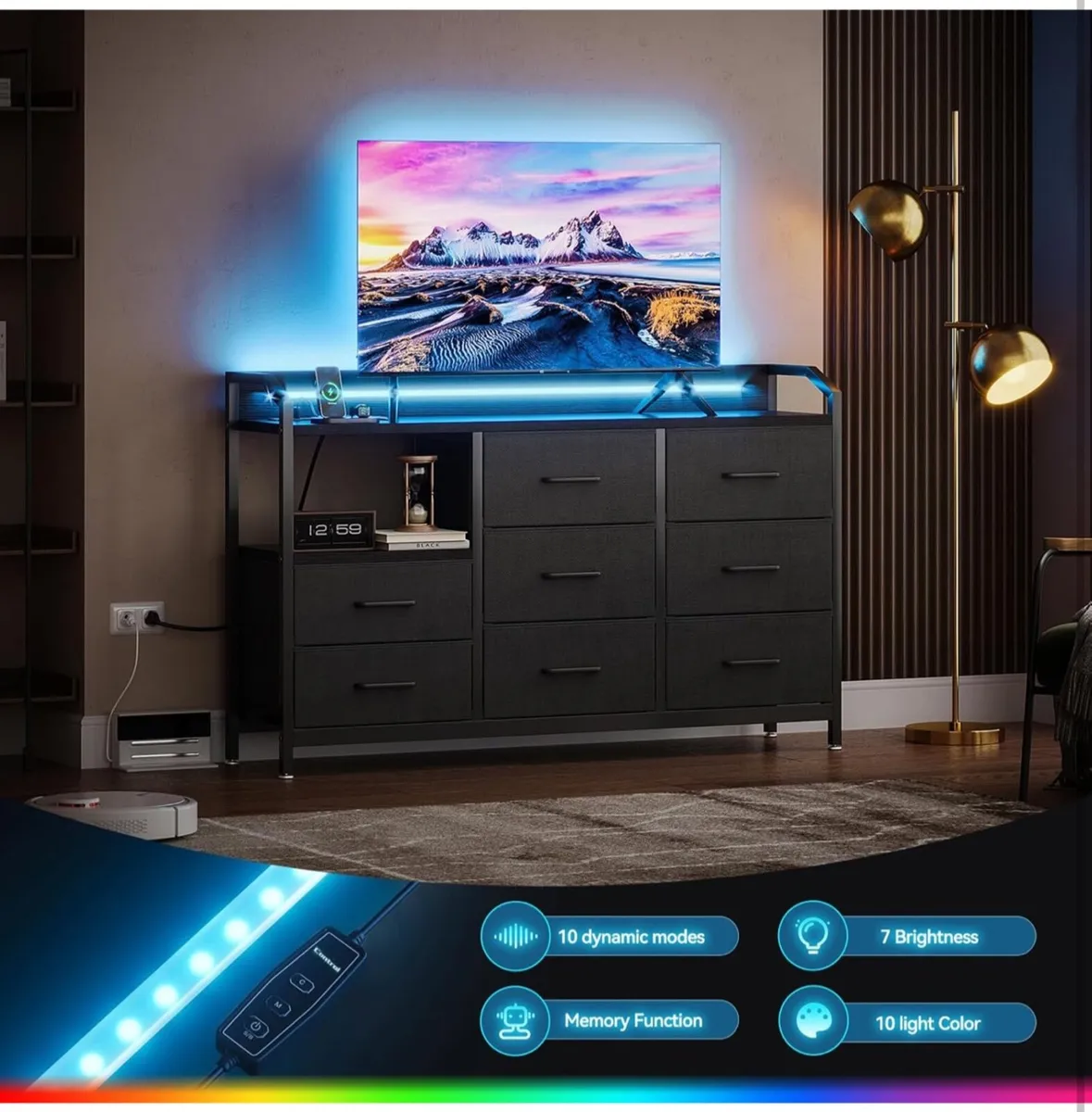 Black Chest of Drawers Bedroom, with LED Light - Image 1