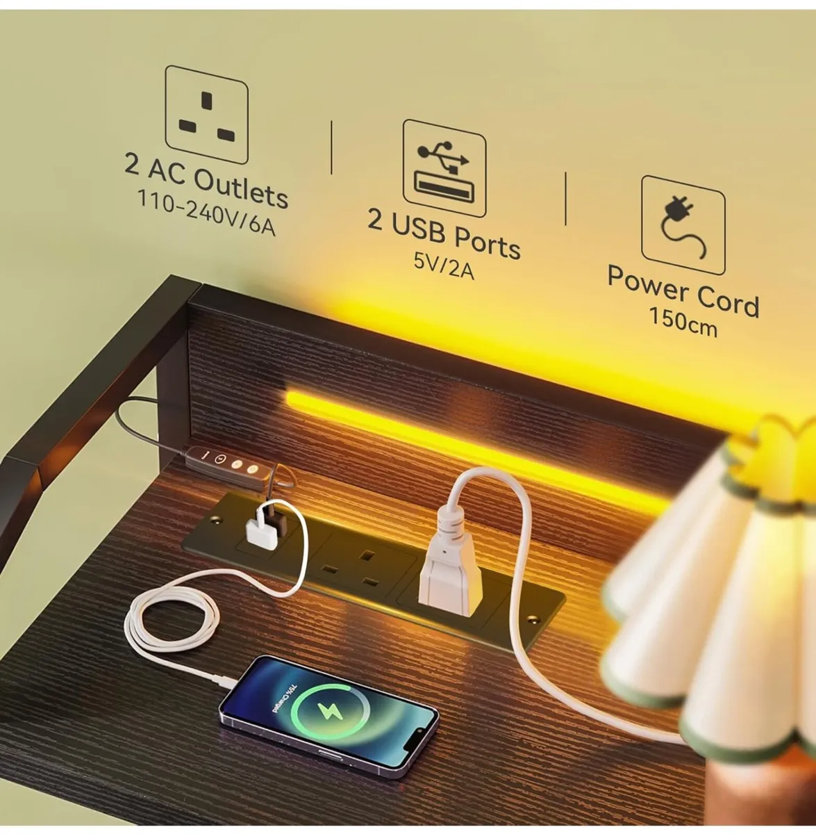 Black Chest of Drawers Bedroom, with LED Light - Image 3